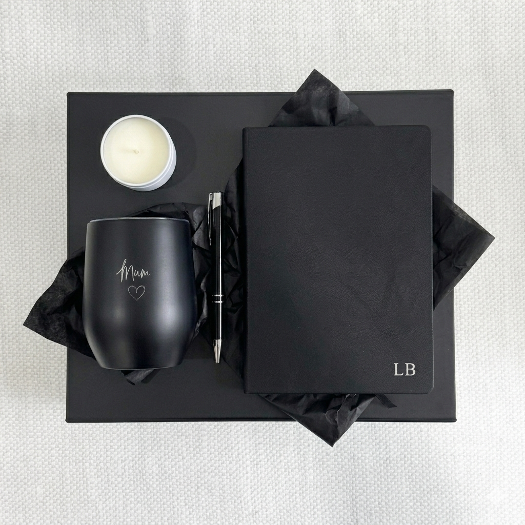 Personalised Stationery & Coffee Gift Bundle – Custom A5 Vegan Leather Notebook & Engraved Cup - Alexa Lane