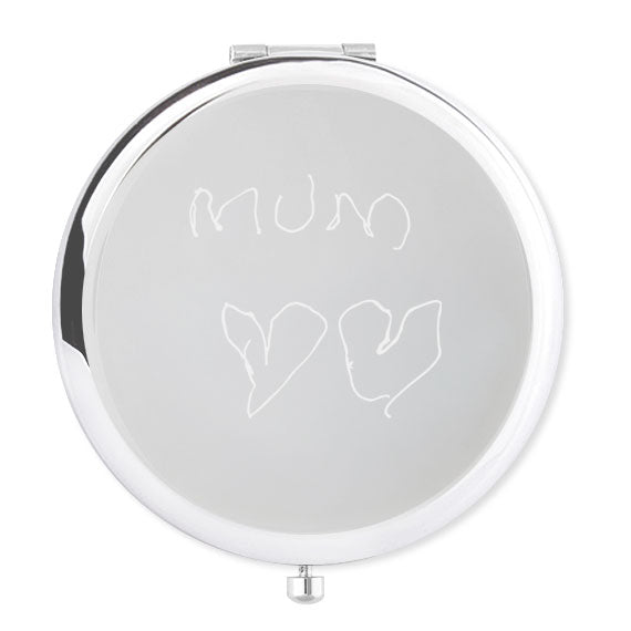 Personalised Child’s Drawing Compact Mirror - Custom Engraved Silver Mirror with Handwriting - Alexa Lane