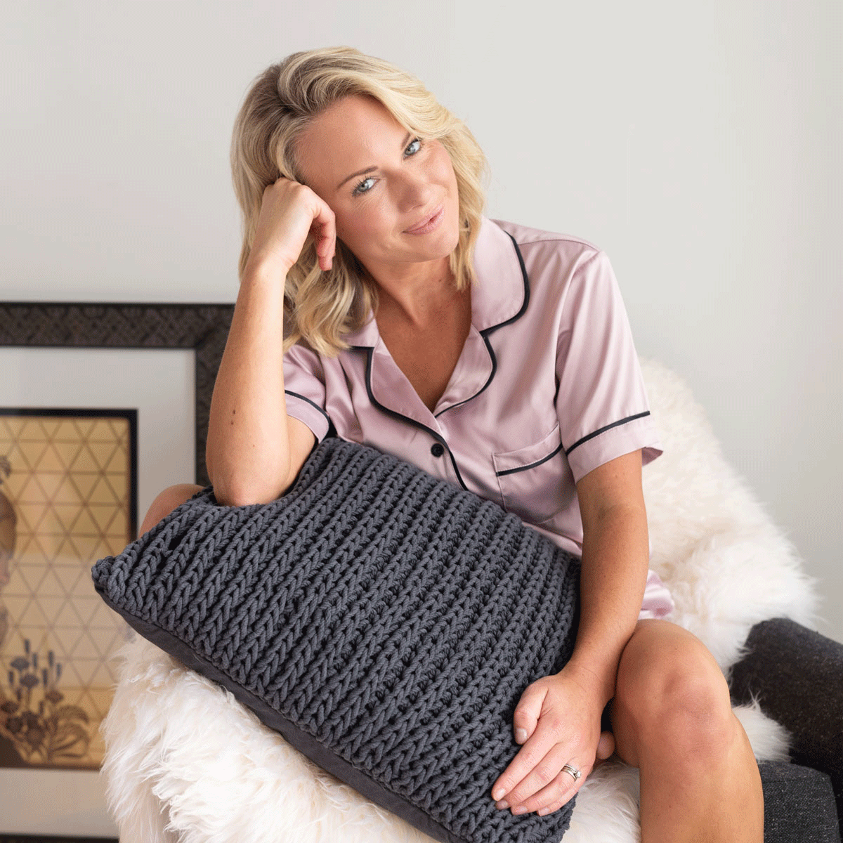 Satin Pyjama Set - Short Sleeve Blush Pink Black