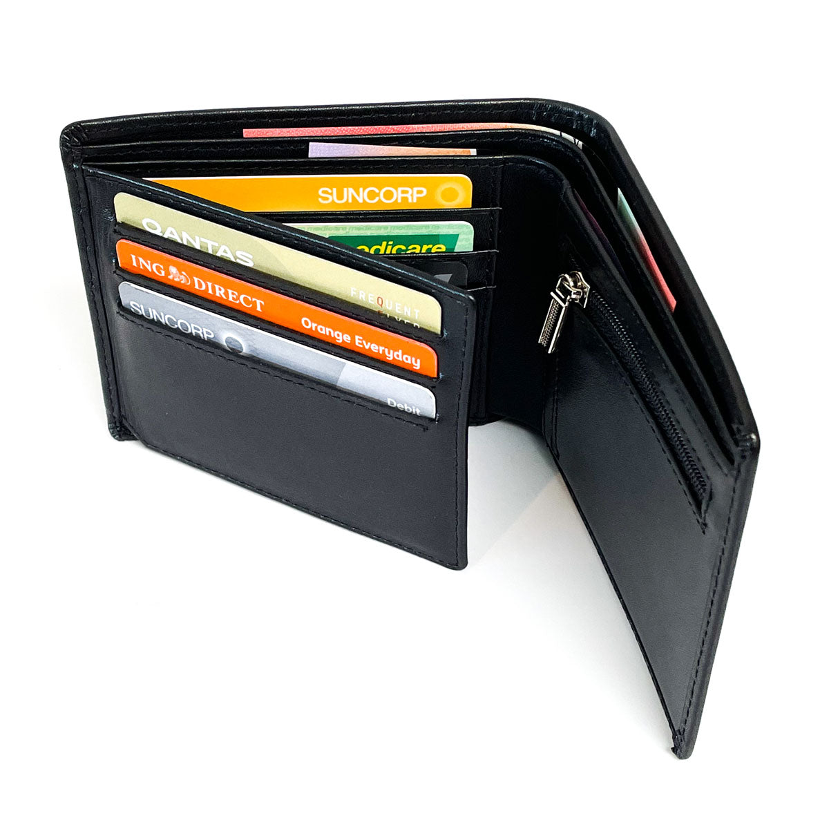 Genuine leather wallet with zipper