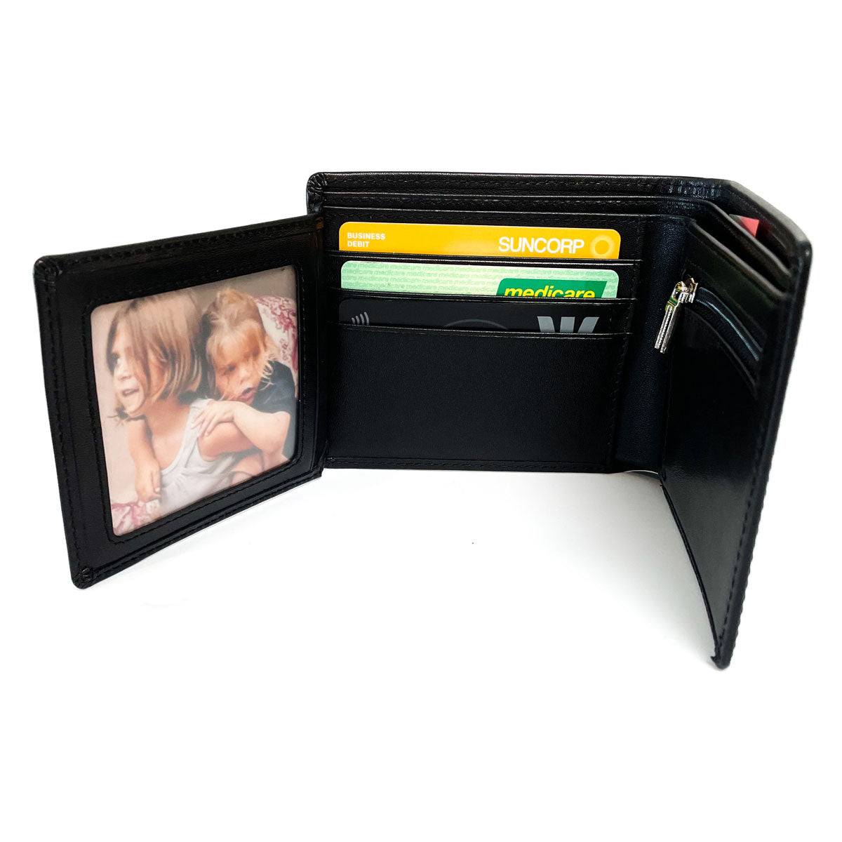 Genuine leather wallet with zipper