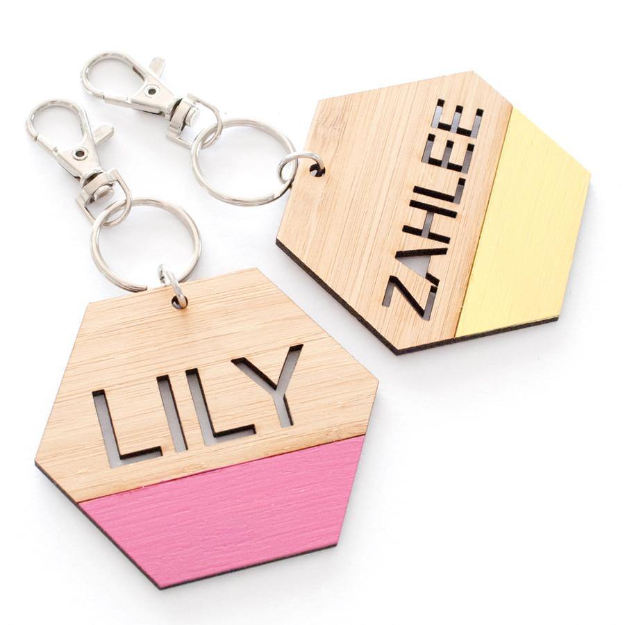 Custom name hexagon bag tag and keyring - Alexa Lane