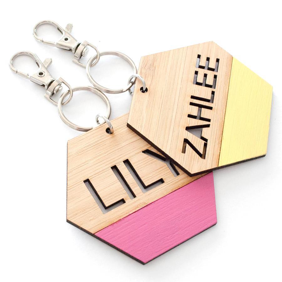 Custom name hexagon bag tag and keyring - Alexa Lane