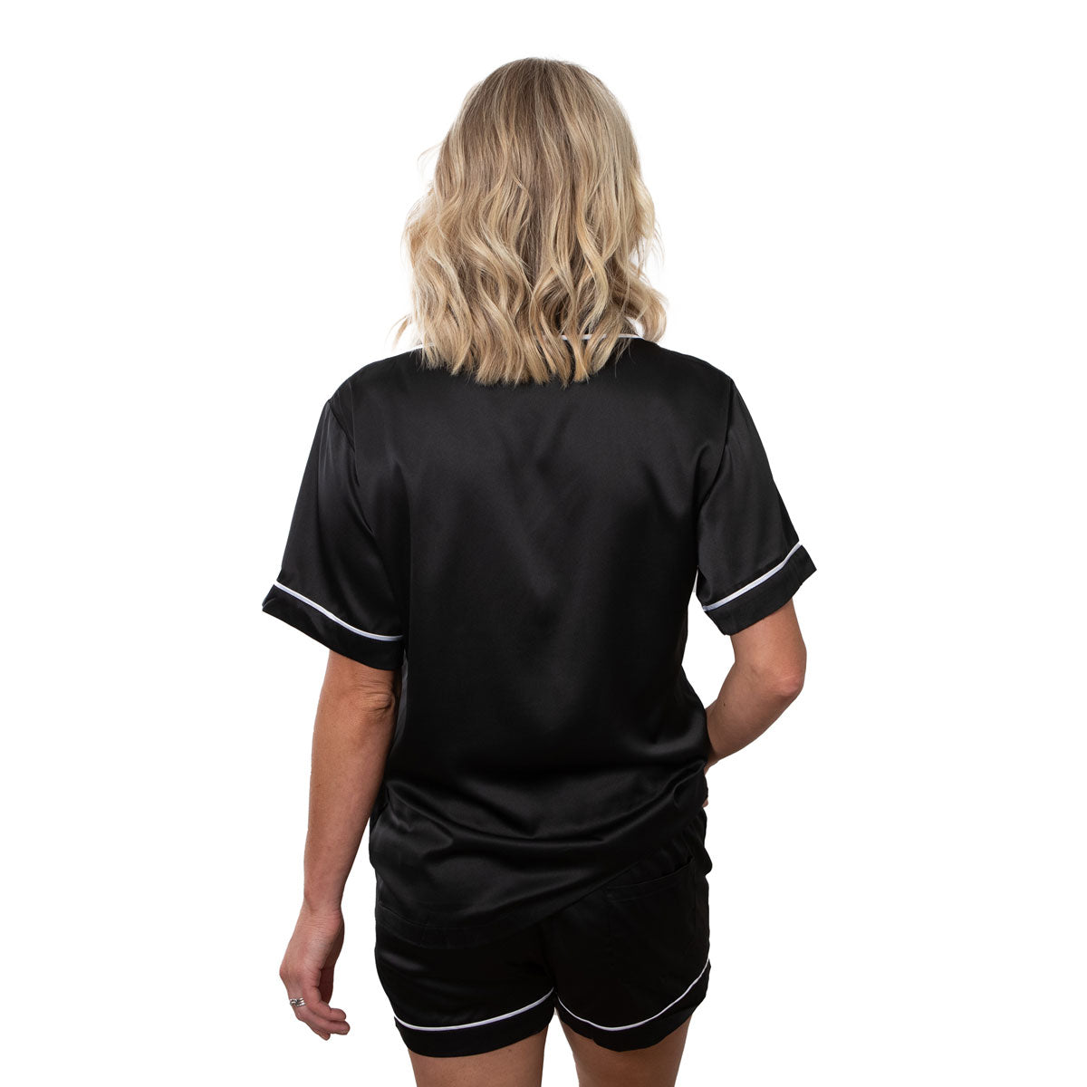 Satin Pyjama Set - Short Sleeve Black White