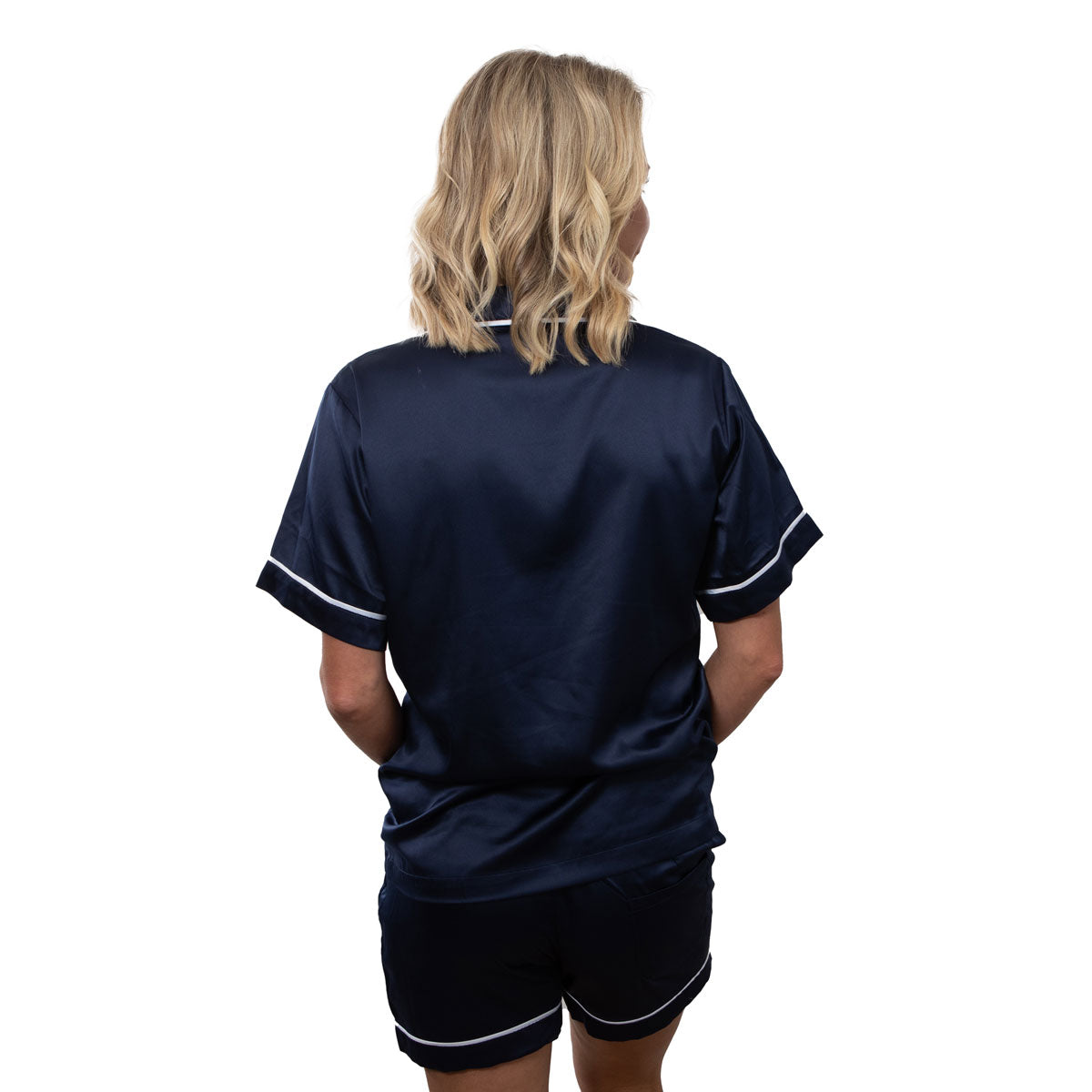 Satin Pyjama Set - Short Sleeve Navy White