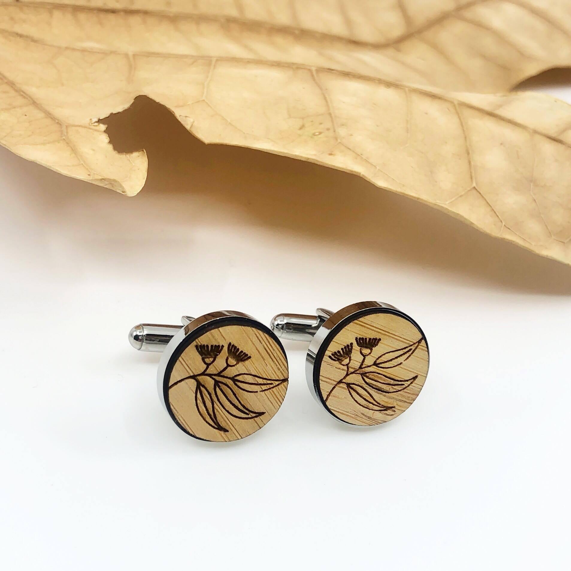 Flora timber etched cufflinks - Alexa Lane