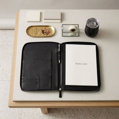 Monogrammed Vegan Leather A4 Compendium & Insulated Tumbler Gift Set | Personalised Executive Gift Box - Alexa Lane