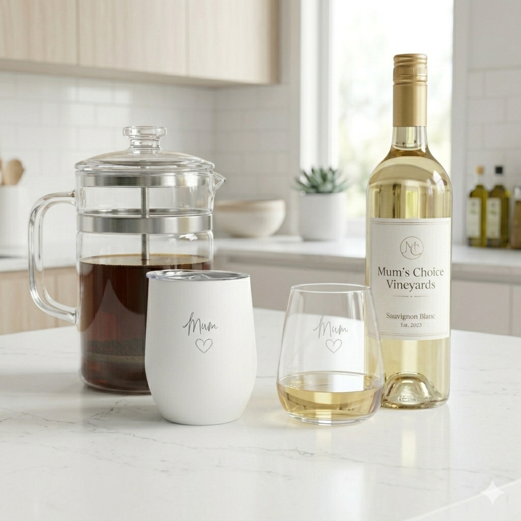 Personalised AM to PM Gift Set – Custom Insulated Coffee Cup & Engraved Wine Glass - Alexa Lane