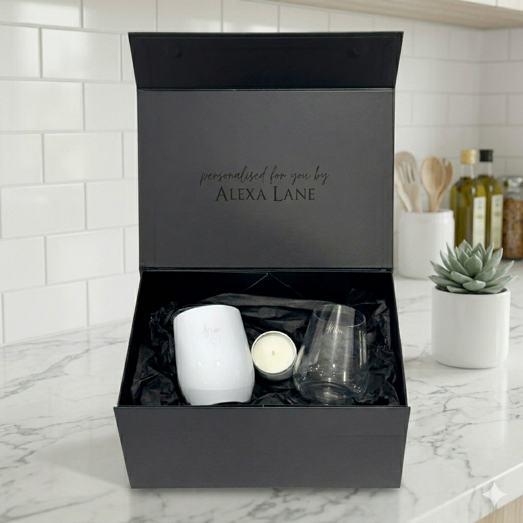 Personalised AM to PM Gift Set – Custom Insulated Coffee Cup & Engraved Wine Glass - Alexa Lane