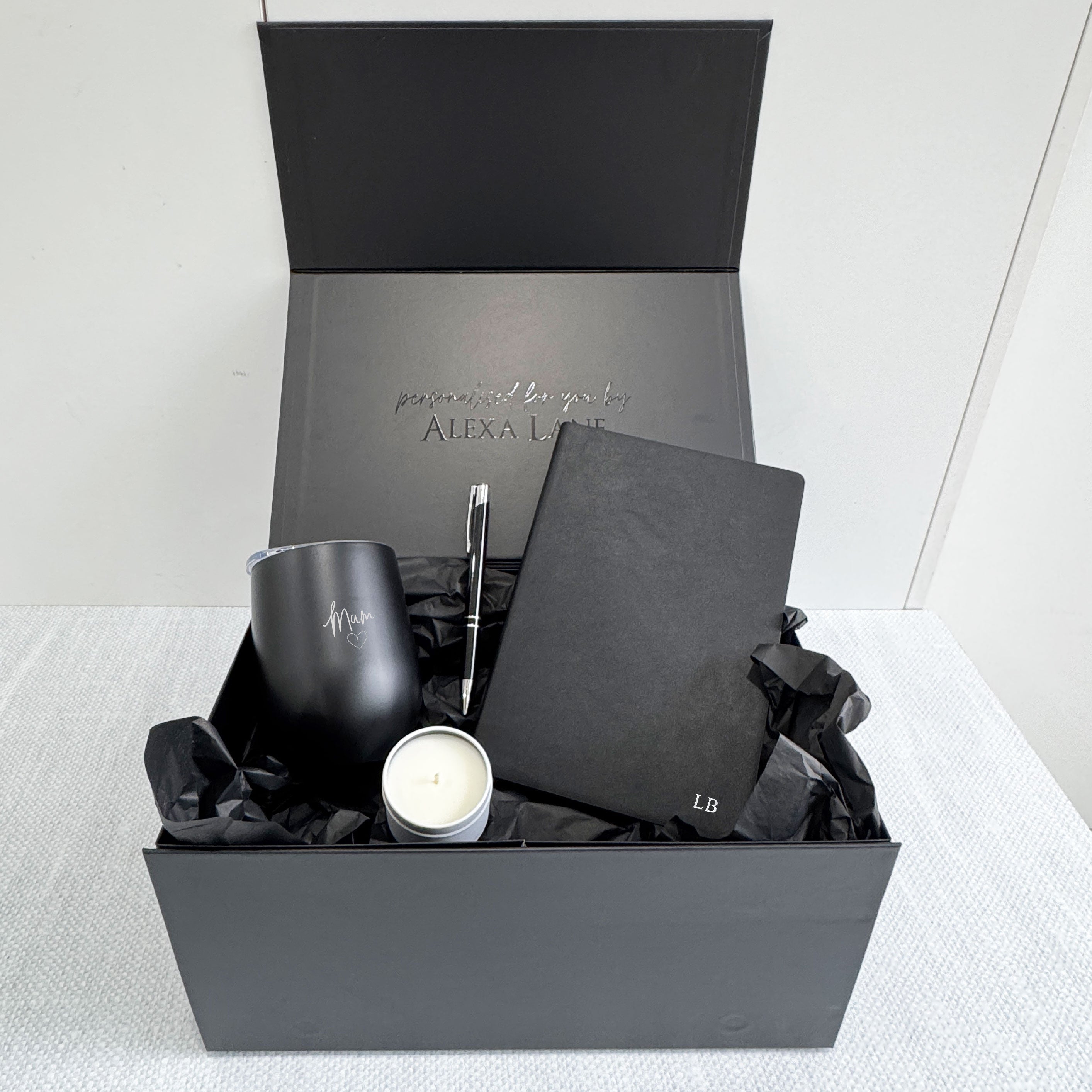 Personalised Stationery & Coffee Gift Bundle – Custom A5 Vegan Leather Notebook & Engraved Cup - Alexa Lane