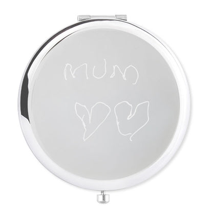 Personalised Child’s Drawing Compact Mirror - Custom Engraved Silver Mirror with Handwriting - Alexa Lane