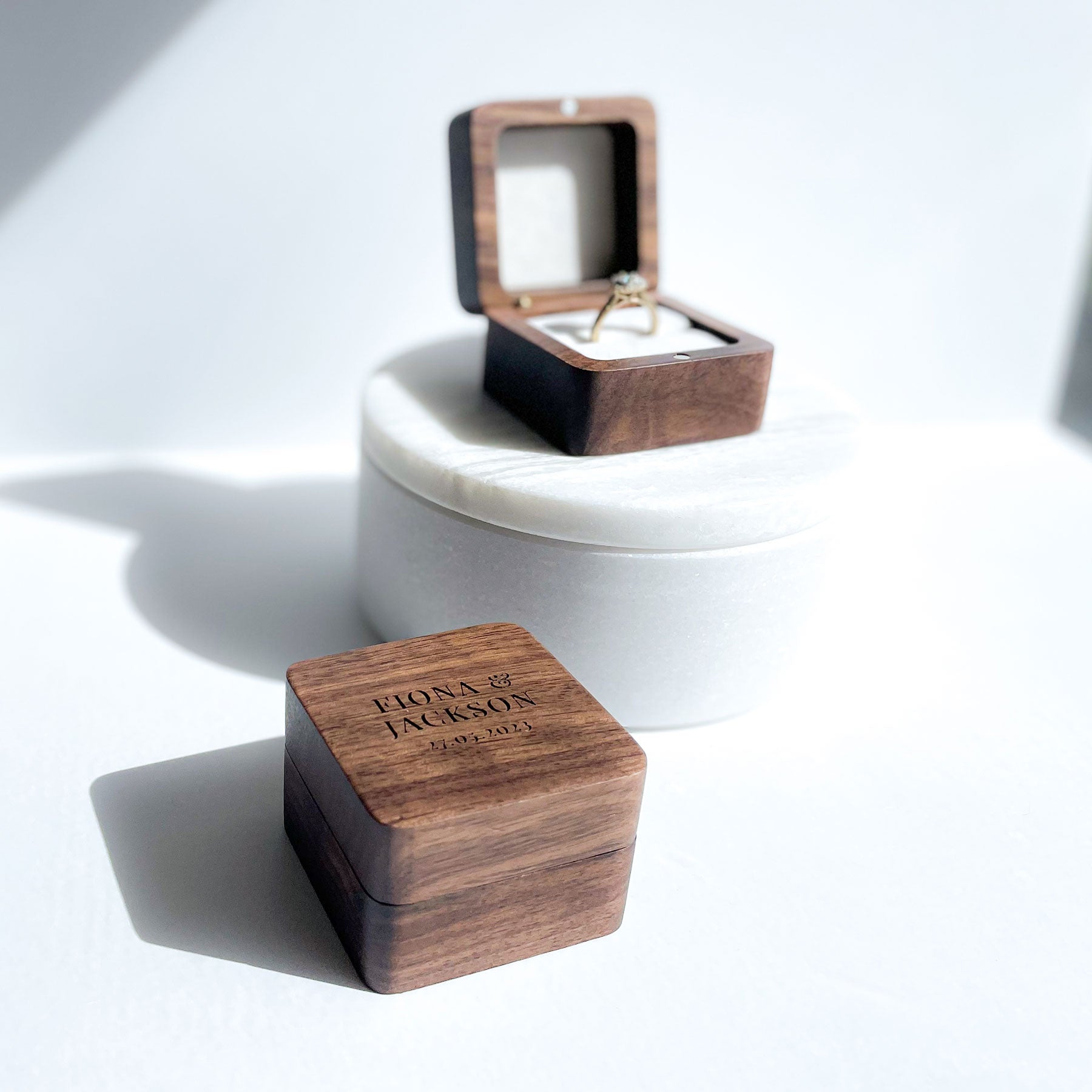 Personalised Timber Ring Box Square