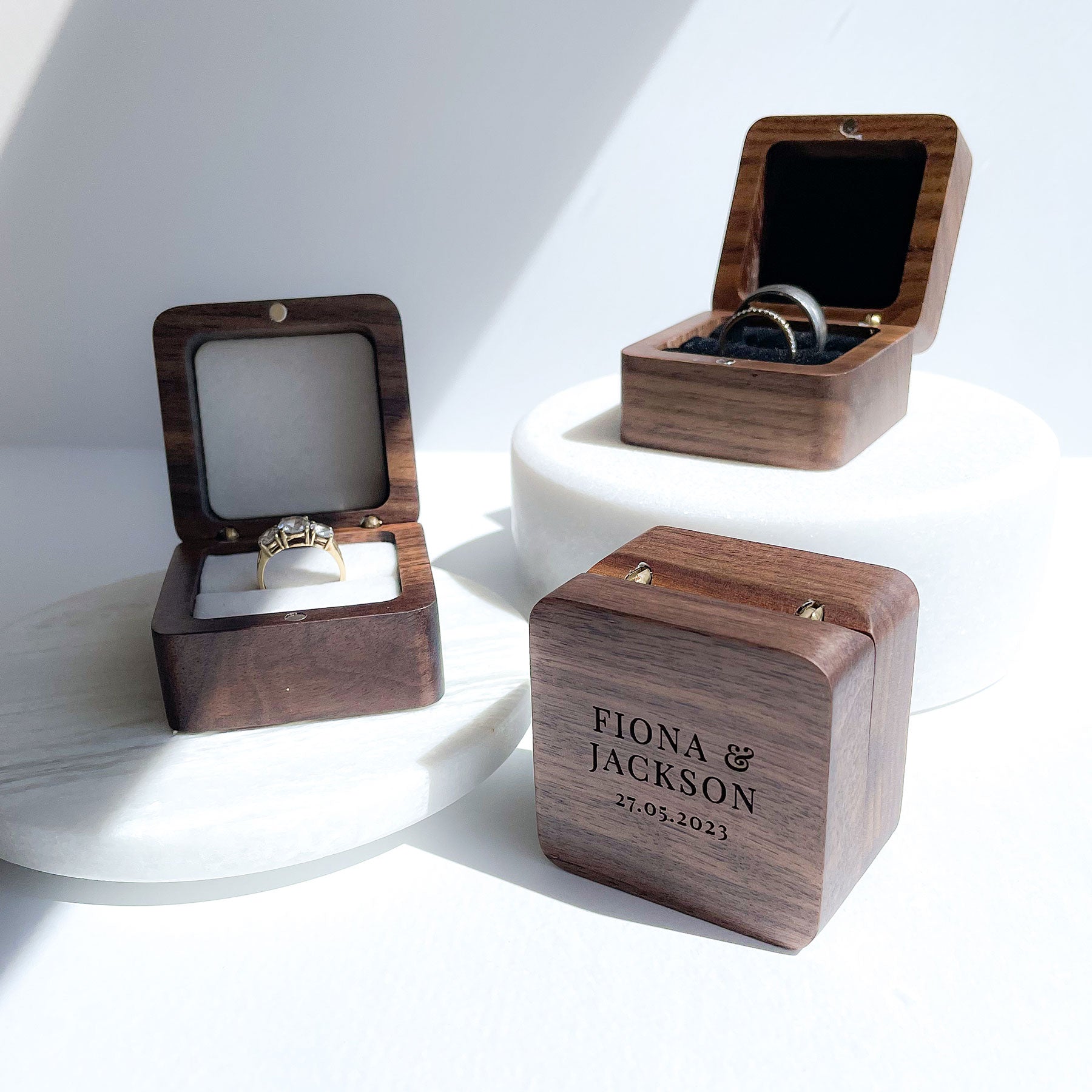 Personalised Timber Ring Box Square