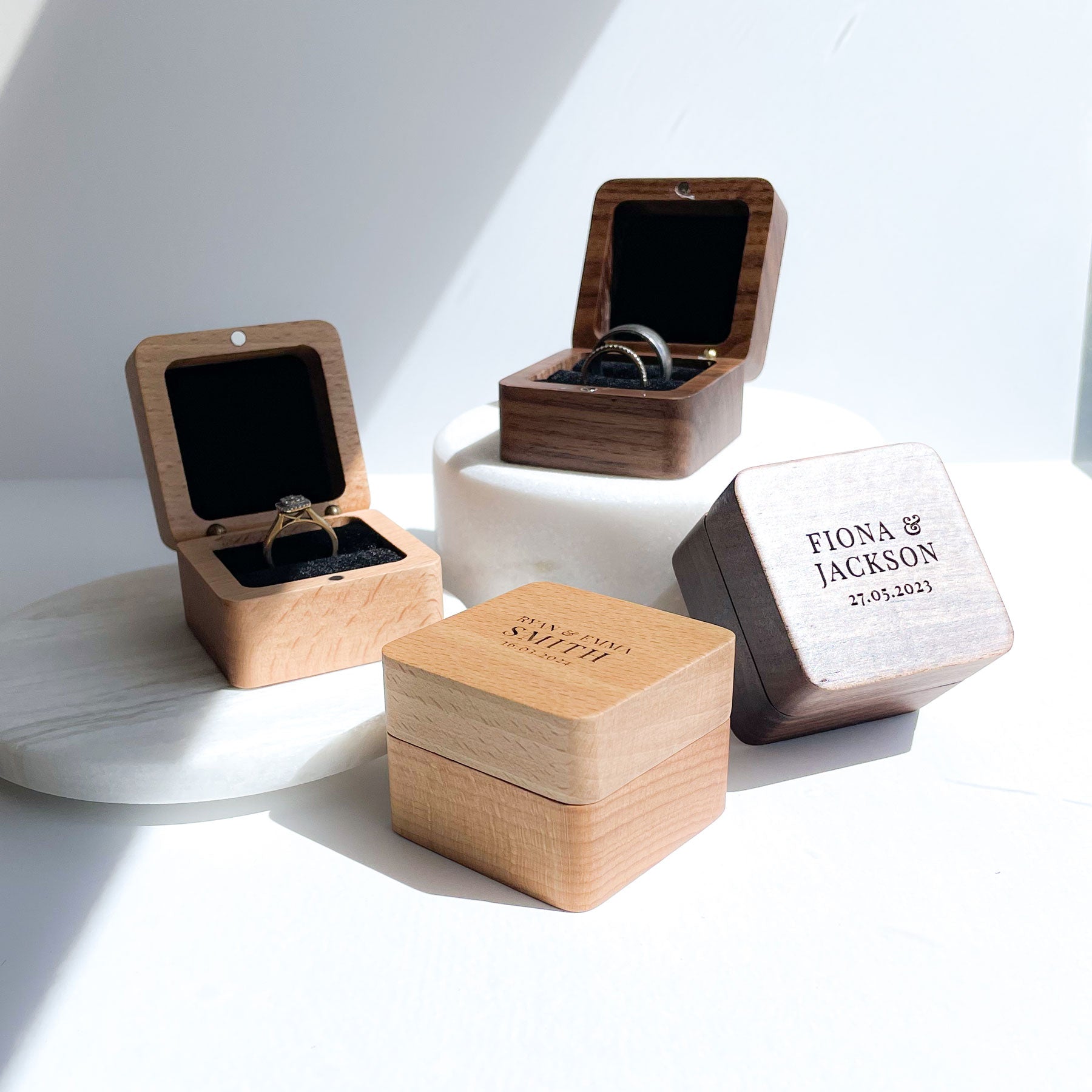 Personalised Timber Ring Box Square