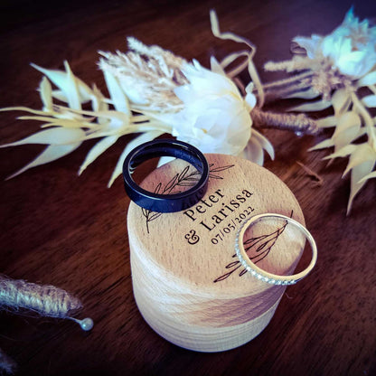 Personalised wooden ring box round