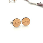 Etched bamboo and stainless steel groom cufflinks - Alexa Lane