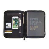 A4 Genuine Leather Black Zippered Compendium - Alexa Lane