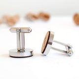 Etched bamboo and stainless steel groom cufflinks - Alexa Lane