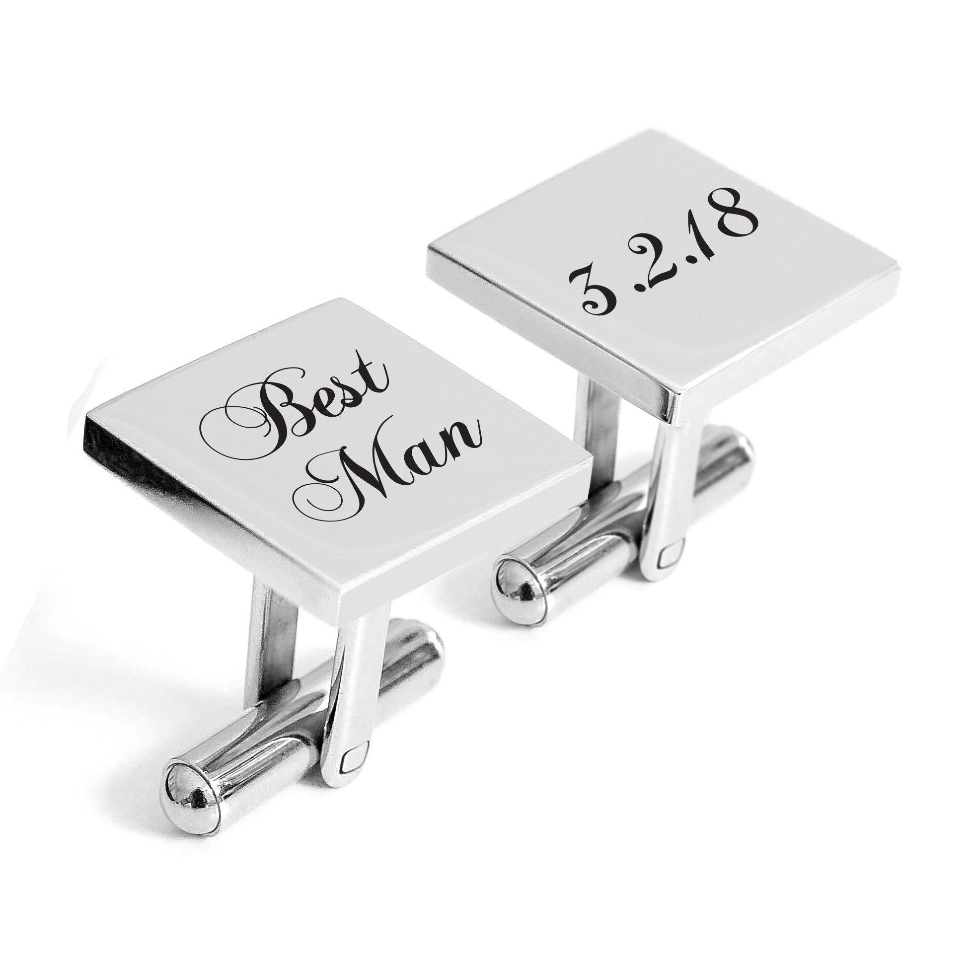 Engraved Best Man cufflinks with wedding date - Alexa Lane