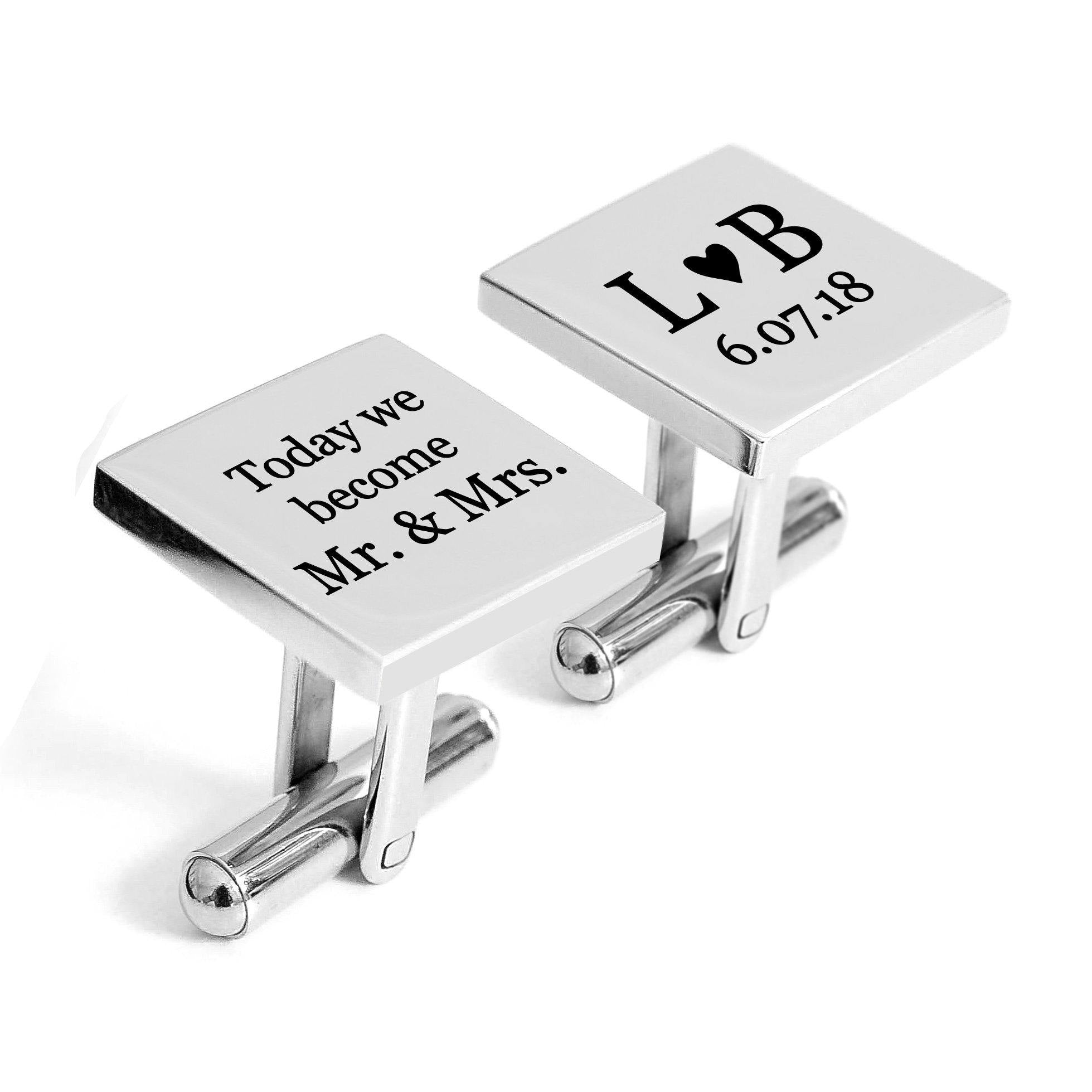 Engraved Groom Cufflinks Mr and Mrs - Alexa Lane